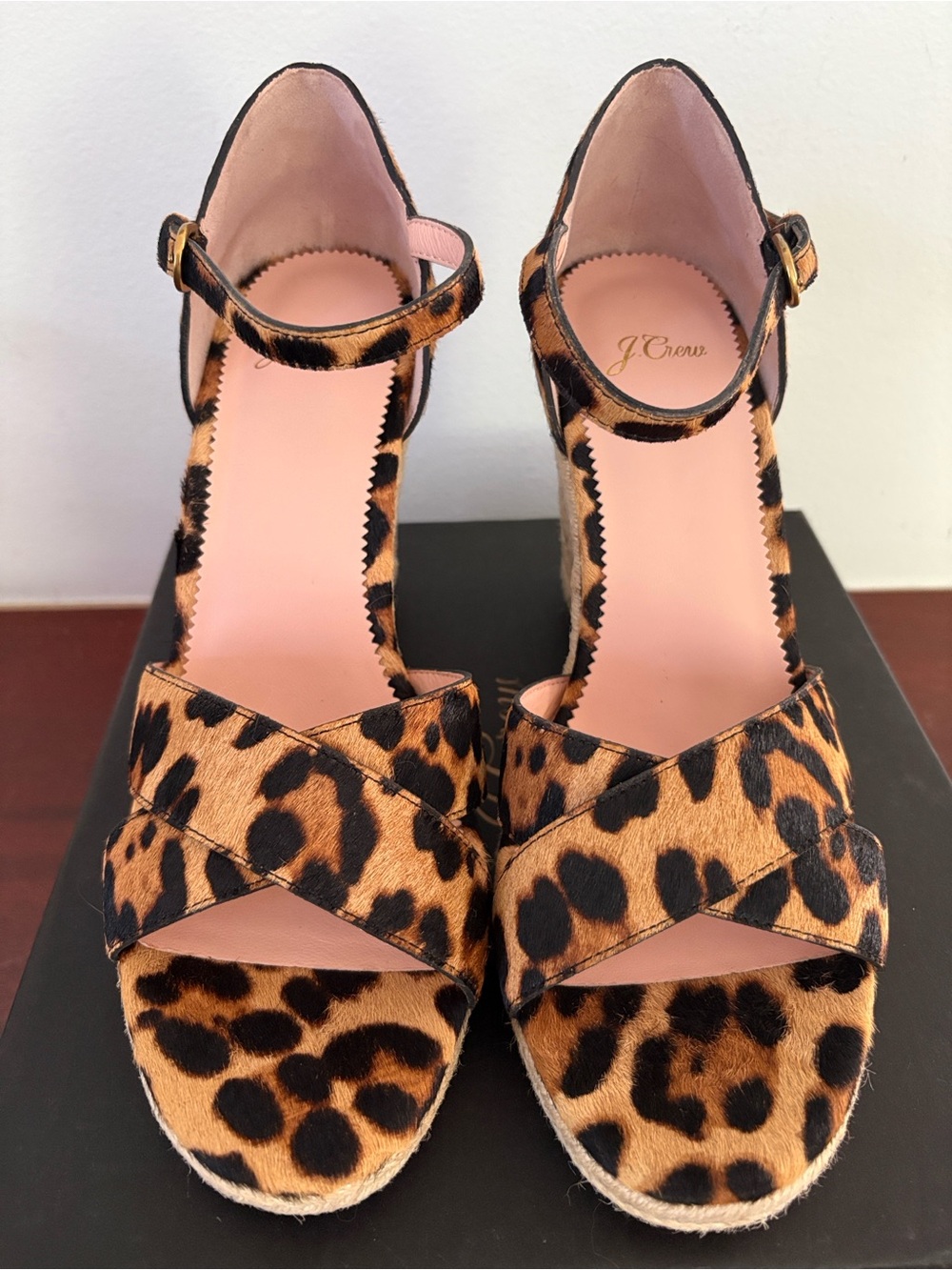 NIB J. Crew Leopard Cross Strap Espadrille Wedge Sandal 9.5